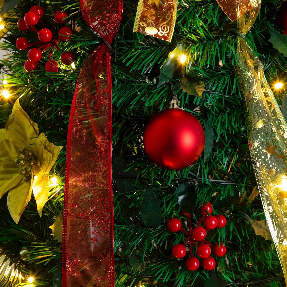 6ft. Pre-Lit Artificial Pop up Christmas Tree with Red & Gold Ornaments, Ribbons. Picture 3