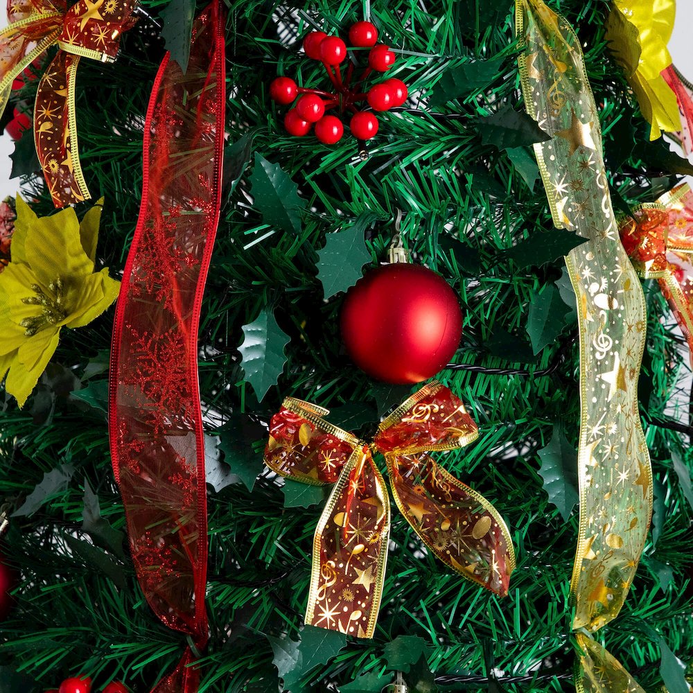 7ft. Pre-Lit Artificial Pop up Christmas Tree with Red & Gold Ornaments, Ribbons. Picture 11