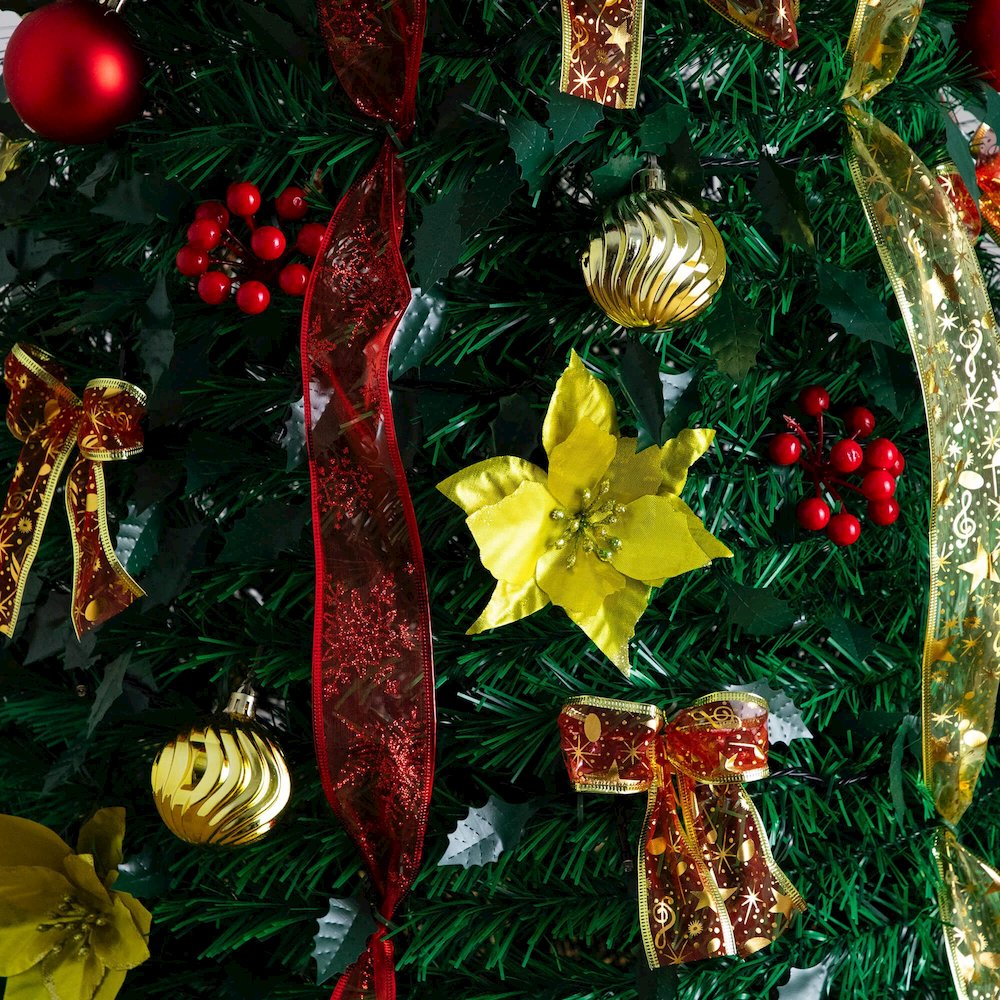 7ft. Pre-Lit Artificial Pop up Christmas Tree with Red & Gold Ornaments, Ribbons. Picture 8