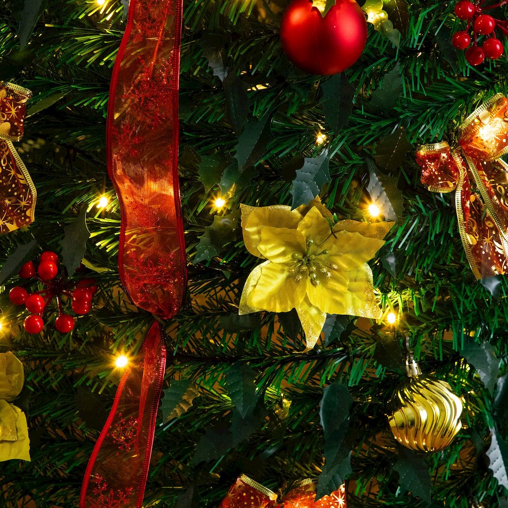 7ft. Pre-Lit Artificial Pop up Christmas Tree with Red & Gold Ornaments, Ribbons. Picture 6