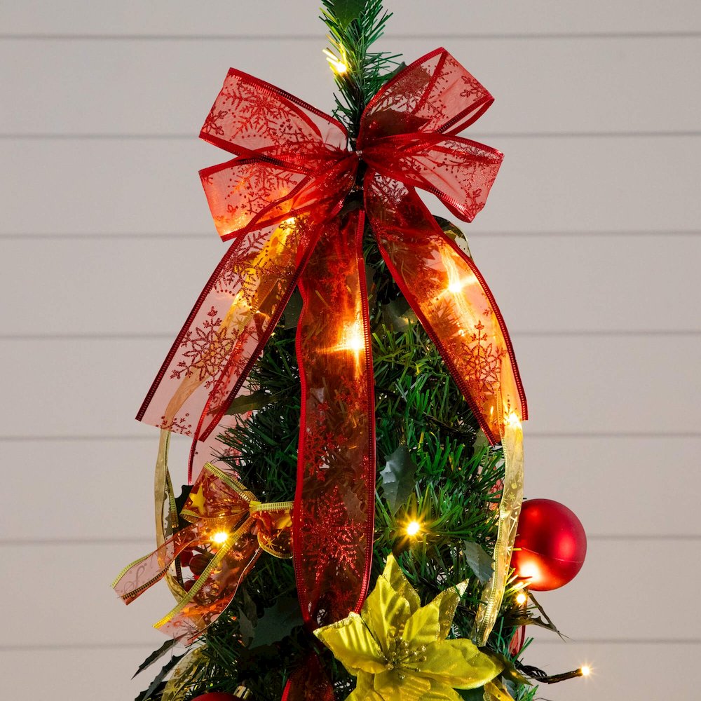 7ft. Pre-Lit Artificial Pop up Christmas Tree with Red & Gold Ornaments, Ribbons. Picture 12