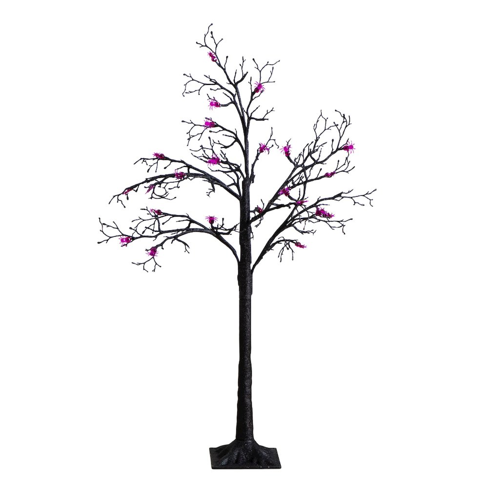 4ft. Pre-Lit Artificial Halloween Spider Twig Tree with 48 Purple LED Lights. Picture 1