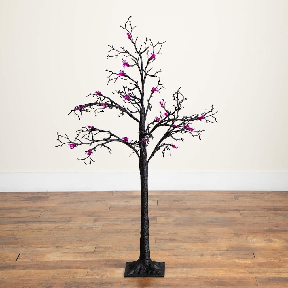 4ft. Pre-Lit Artificial Halloween Spider Twig Tree with 48 Purple LED Lights. Picture 9