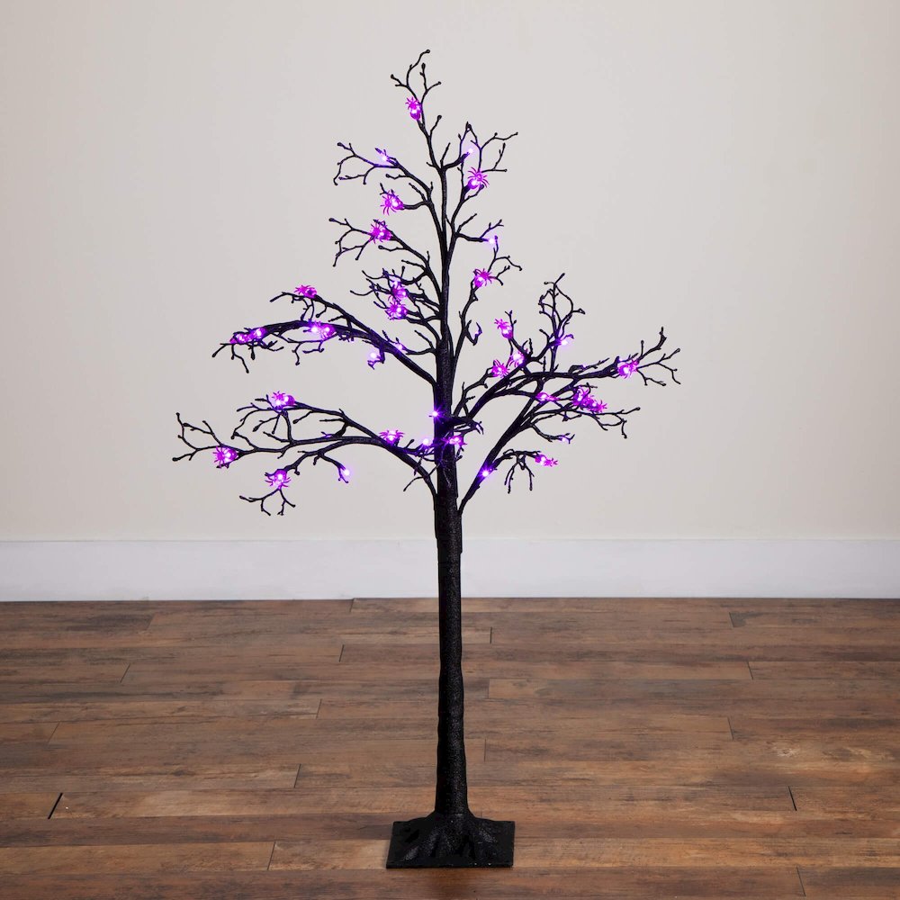 4ft. Pre-Lit Artificial Halloween Spider Twig Tree with 48 Purple LED Lights. Picture 13