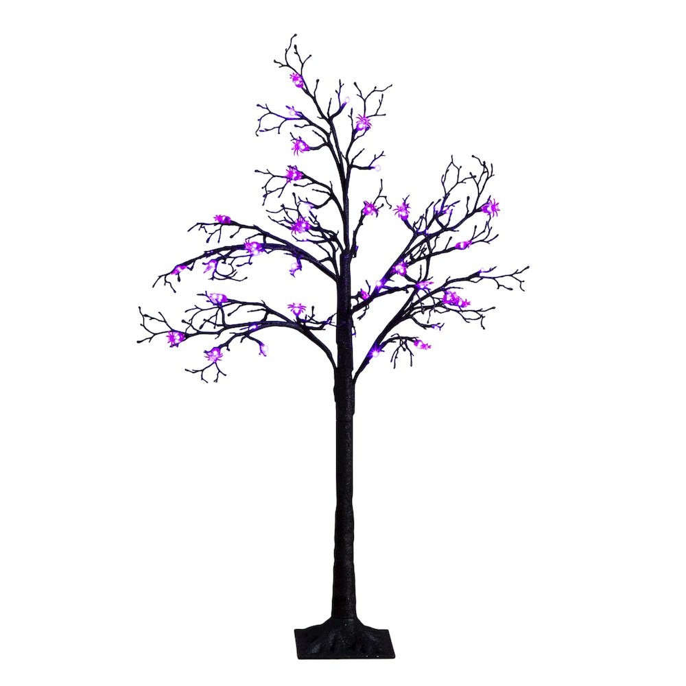 4ft. Pre-Lit Artificial Halloween Spider Twig Tree with 48 Purple LED Lights. Picture 4