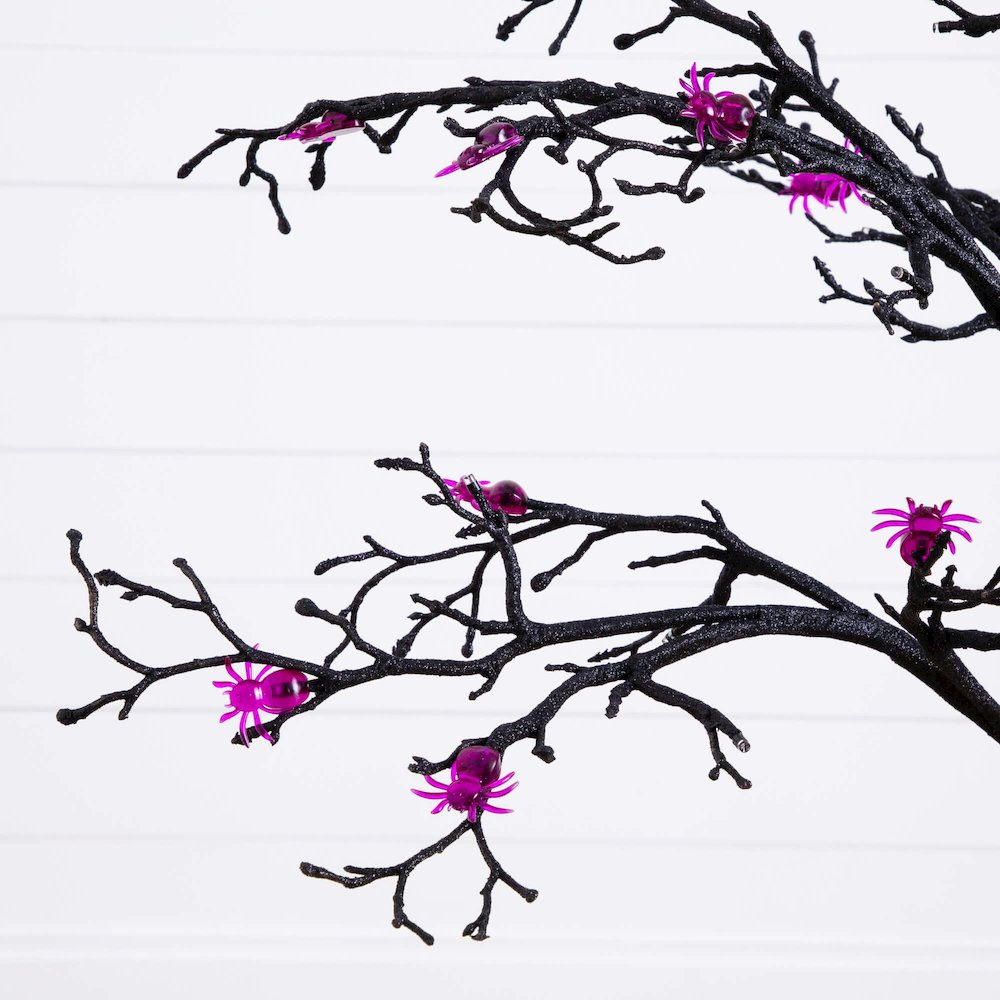 4ft. Pre-Lit Artificial Halloween Spider Twig Tree with 48 Purple LED Lights. Picture 10