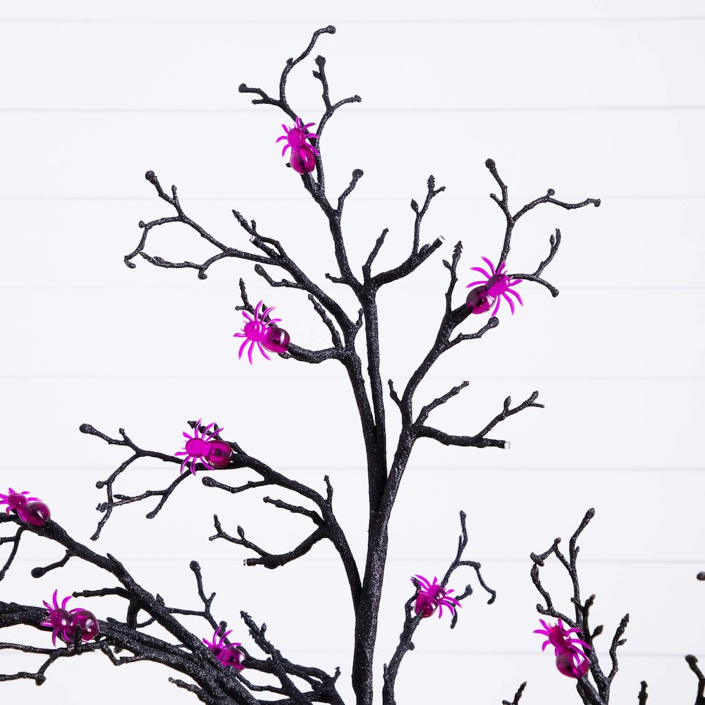 4ft. Pre-Lit Artificial Halloween Spider Twig Tree with 48 Purple LED Lights. Picture 2