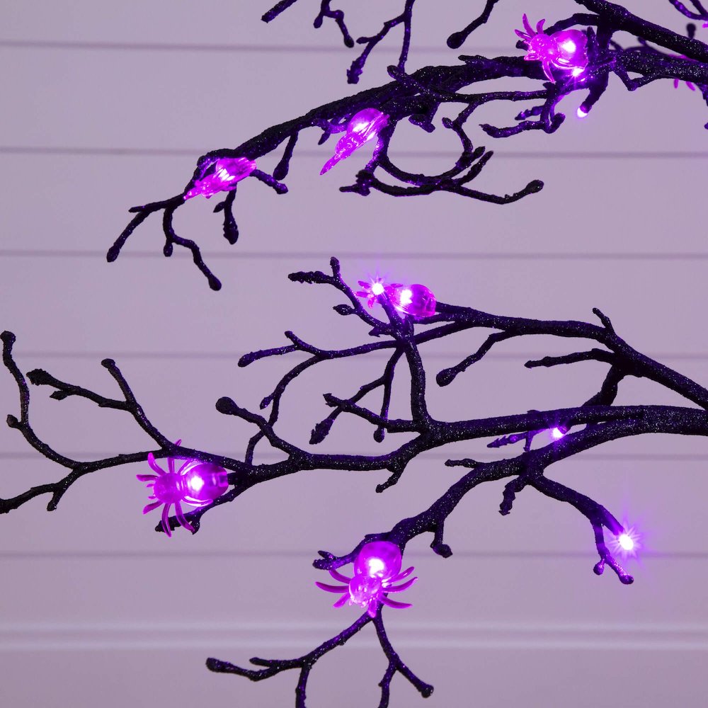 4ft. Pre-Lit Artificial Halloween Spider Twig Tree with 48 Purple LED Lights. Picture 3