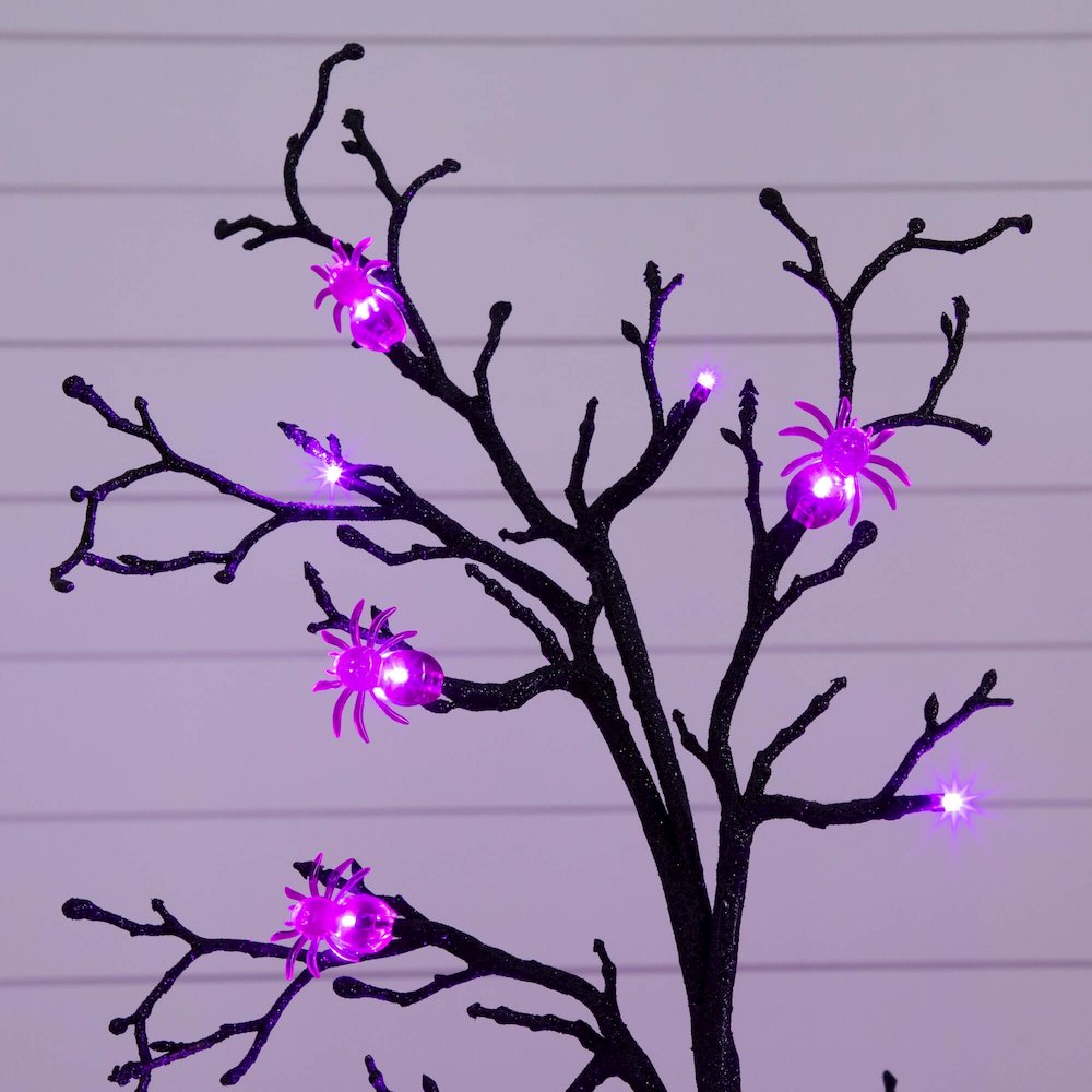 4ft. Pre-Lit Artificial Halloween Spider Twig Tree with 48 Purple LED Lights. Picture 5