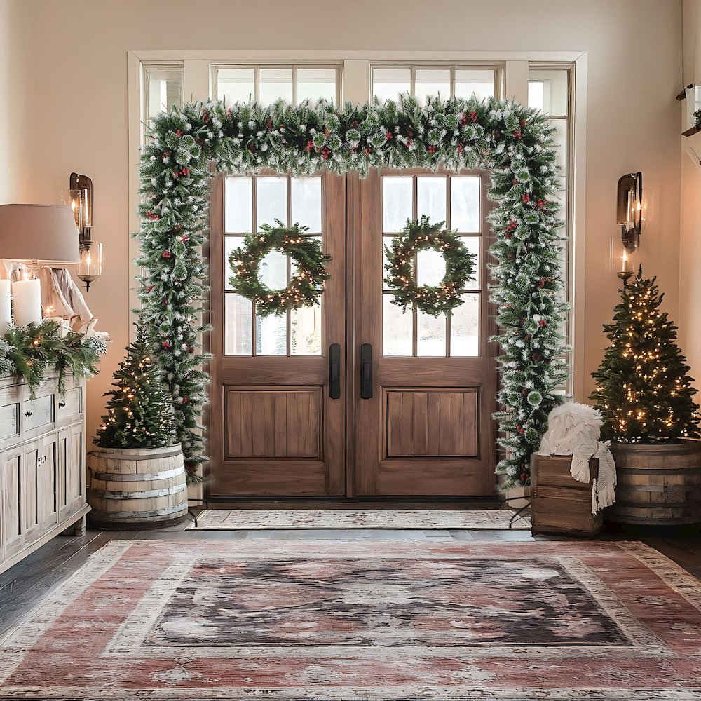 8ft. Artificial Holiday Green Christmas Pine Archway with Pinecones and Berries. Picture 8