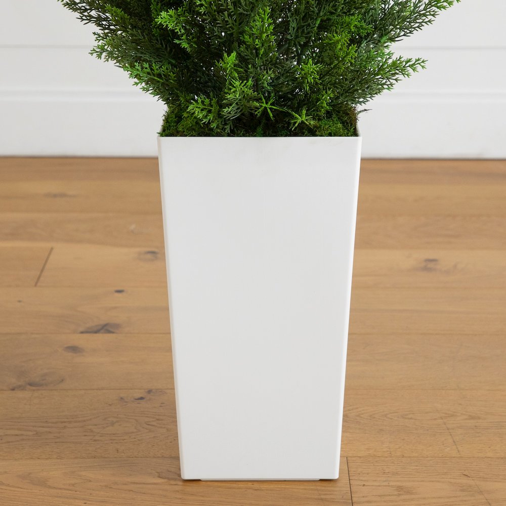 45in. UV Resistant Artificial Cedar Tree in White Tower Planter (Indoor/Outdoor). Picture 5
