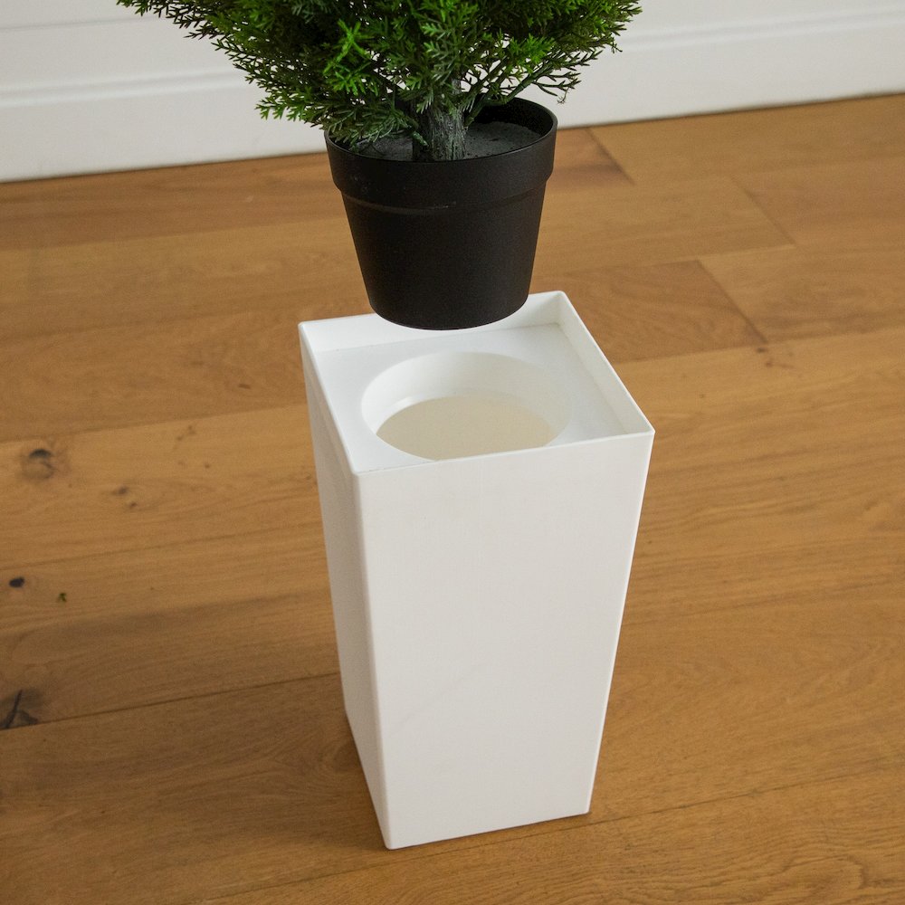 45in. UV Resistant Artificial Cedar Tree in White Tower Planter (Indoor/Outdoor). Picture 8