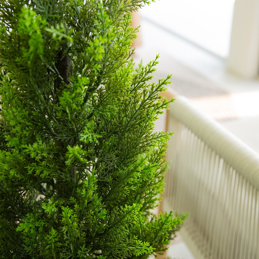 56in. UV Resistant Artificial Cedar Tree in White Tower Planter (Indoor/Outdoor). Picture 10