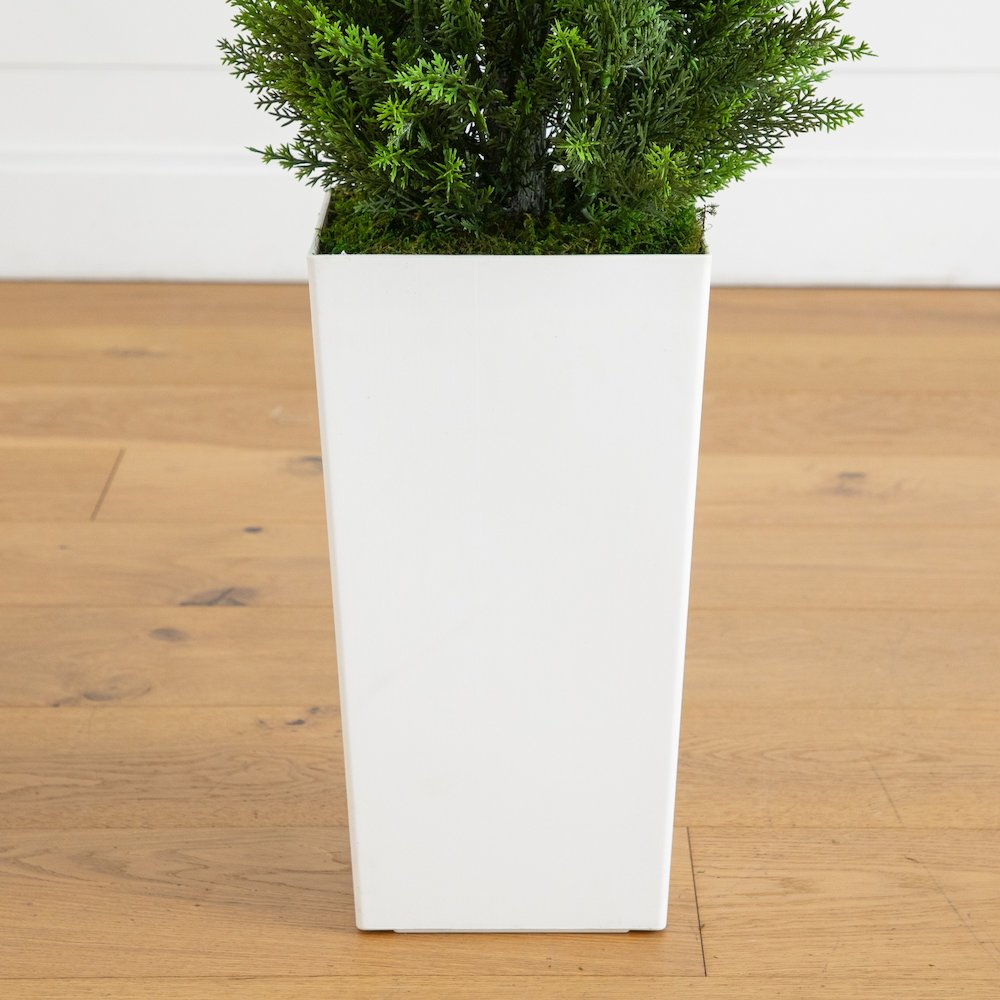 56in. UV Resistant Artificial Cedar Tree in White Tower Planter (Indoor/Outdoor). Picture 8