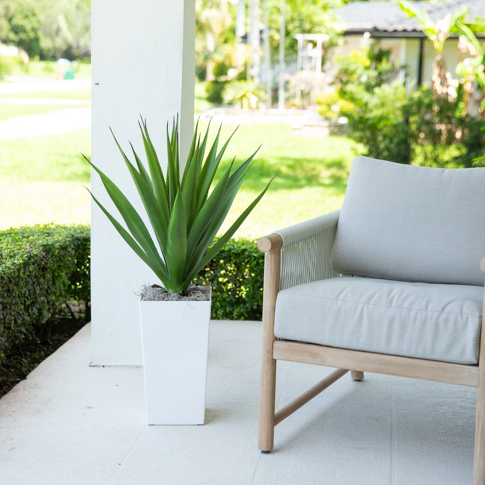 37in. UV Resistant Agave Plant in White Tower Planter (Indoor/Outdoor). Picture 9