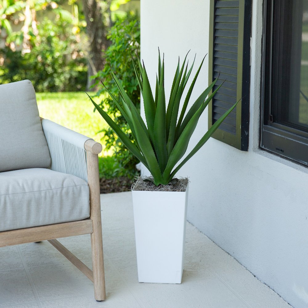 37in. UV Resistant Agave Plant in White Tower Planter (Indoor/Outdoor). Picture 10