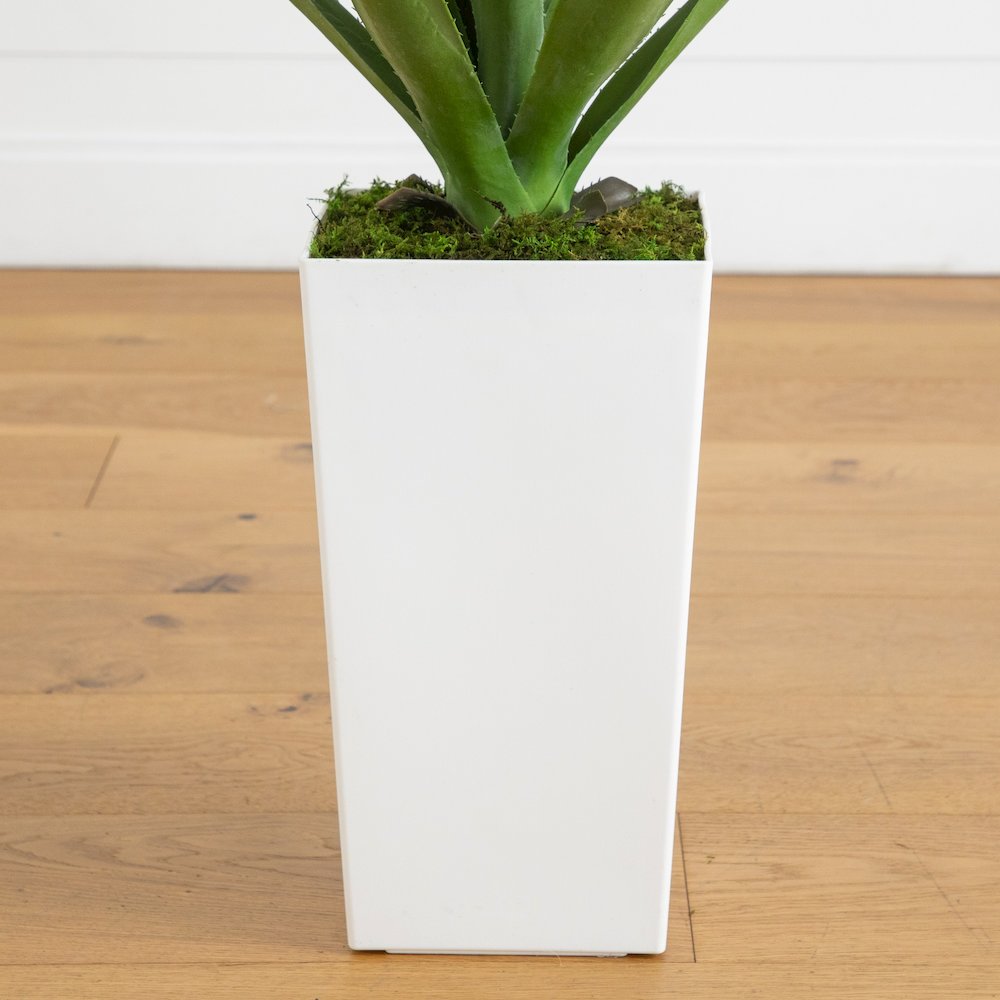37in. UV Resistant Agave Plant in White Tower Planter (Indoor/Outdoor). Picture 5