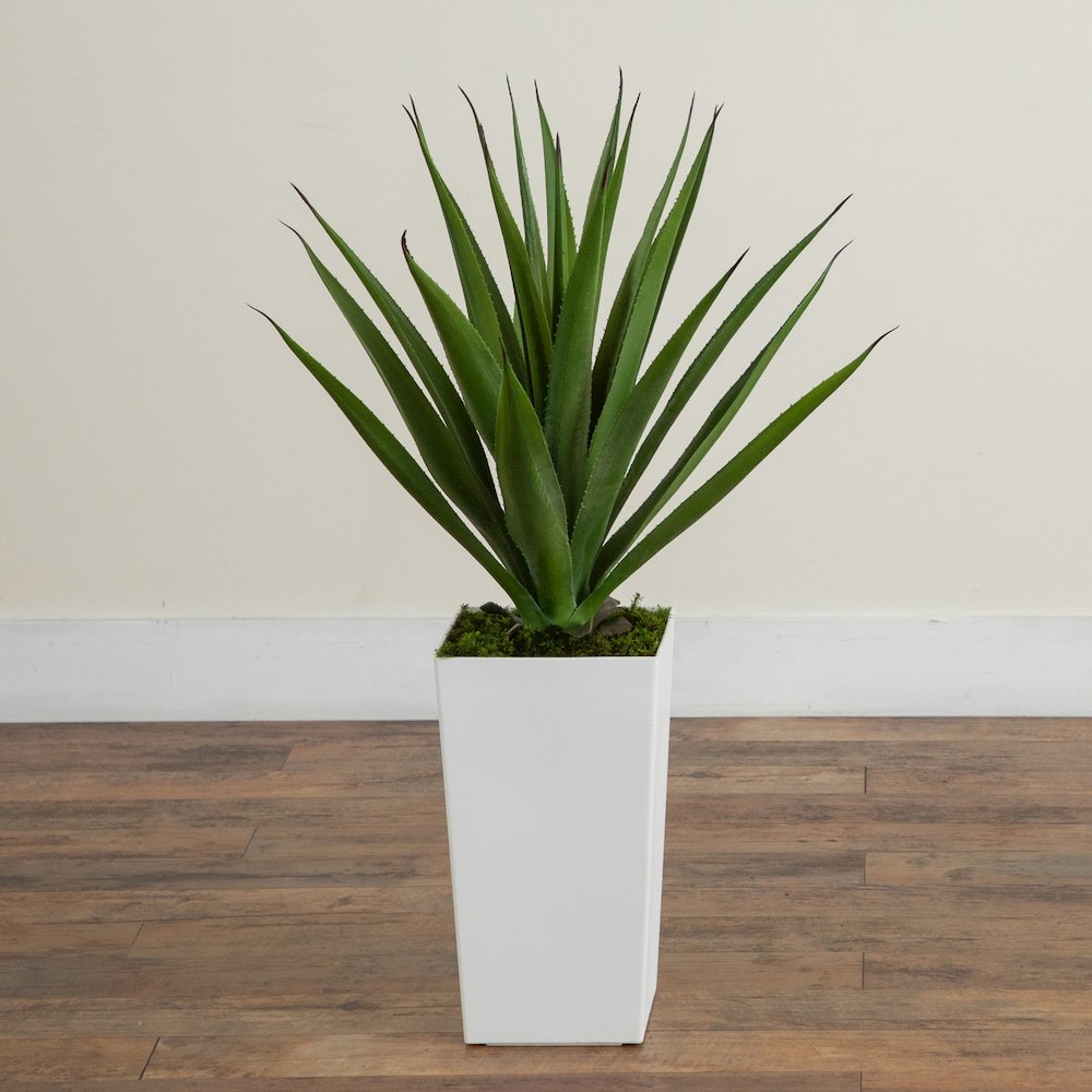 37in. UV Resistant Agave Plant in White Tower Planter (Indoor/Outdoor). Picture 3