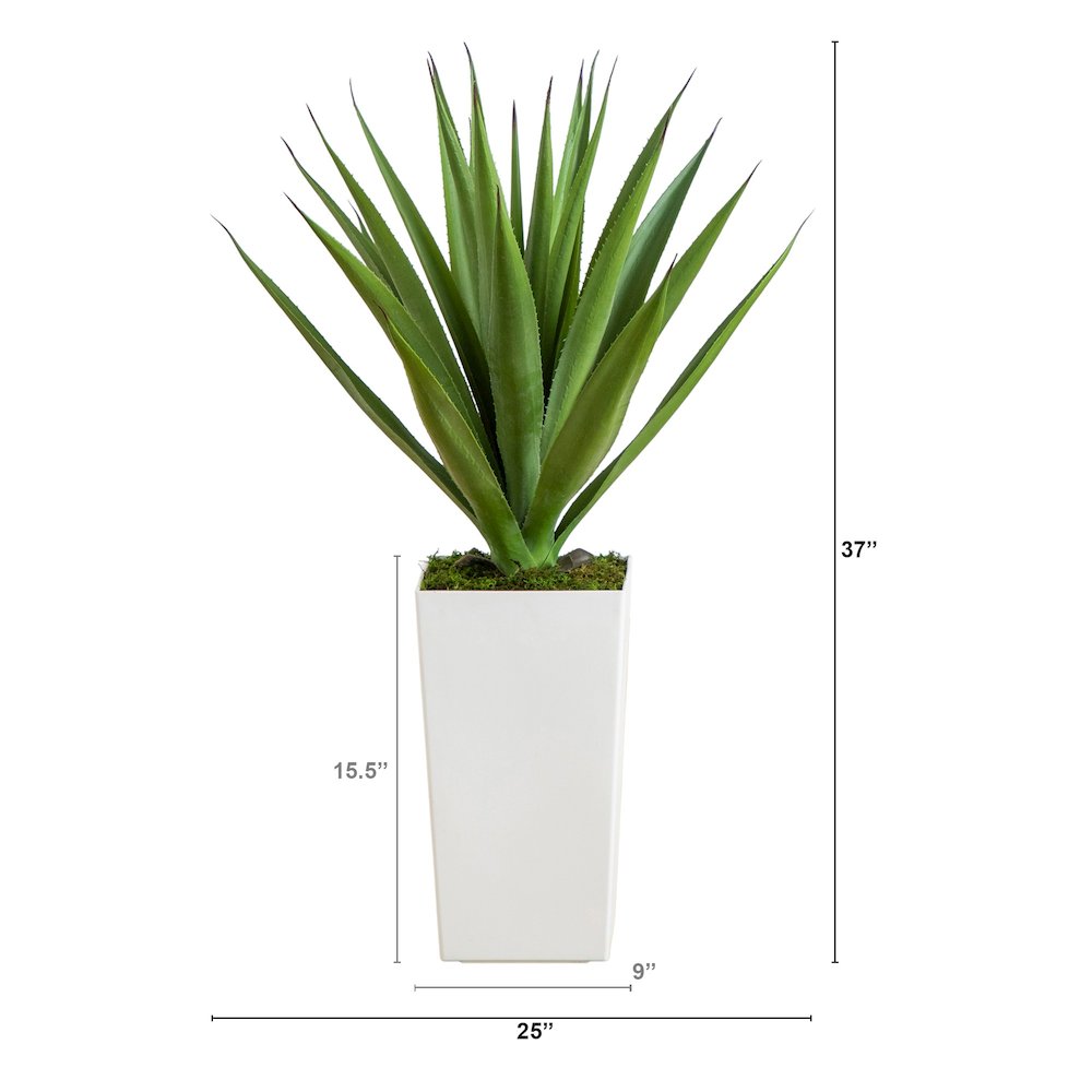 37in. UV Resistant Agave Plant in White Tower Planter (Indoor/Outdoor). Picture 2