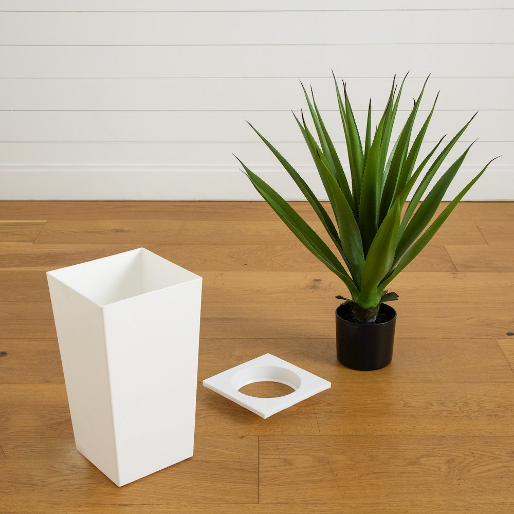 37in. UV Resistant Agave Plant in White Tower Planter (Indoor/Outdoor). Picture 6