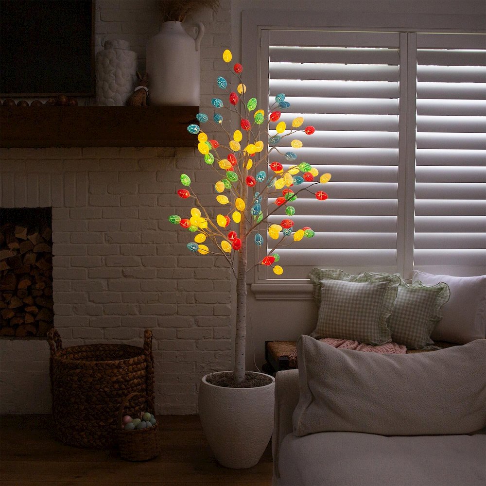 6ft. Pre-Lit Artificial Easter Twig Tree with 96 Egg Shaped LED Ornaments. Picture 10