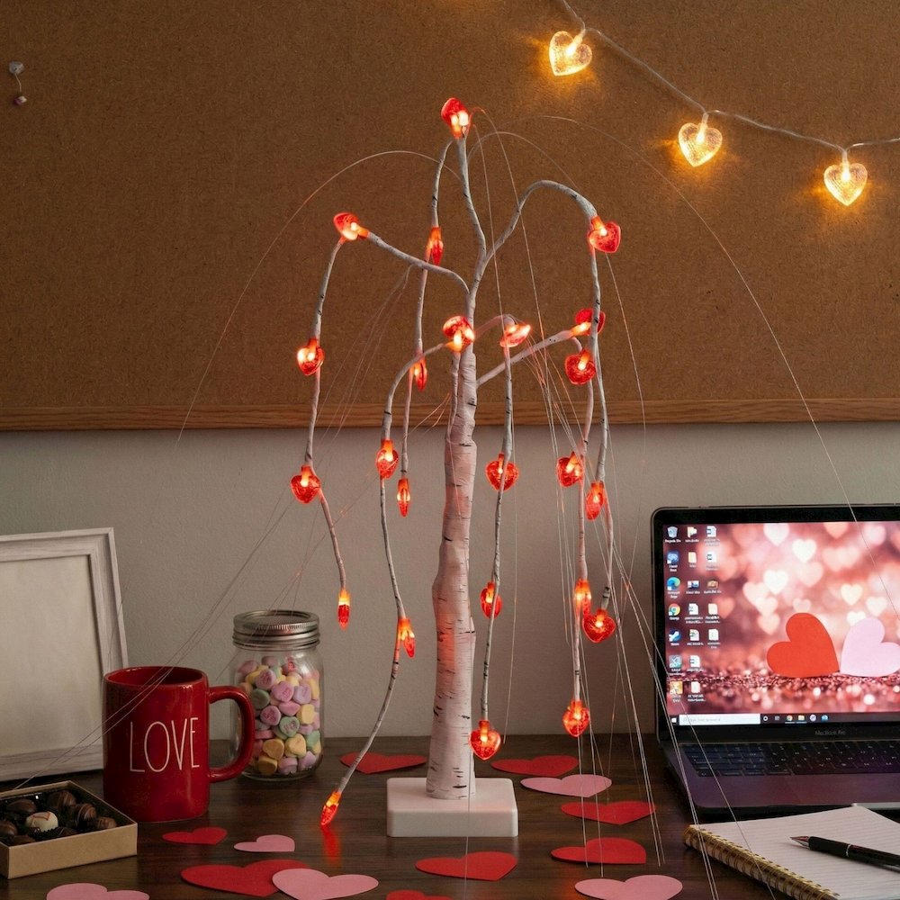2ft. Pre-Lit Valentine's Day Willow Tree with 24 Heart Shaped LED Lights. Picture 9