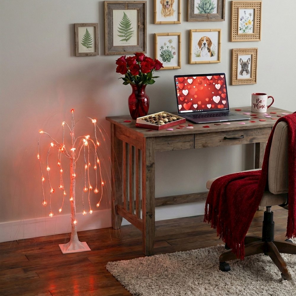 3ft. Pre-Lit Valentine's Day Willow Tree with 40 Heart Shaped LED Lights. Picture 10
