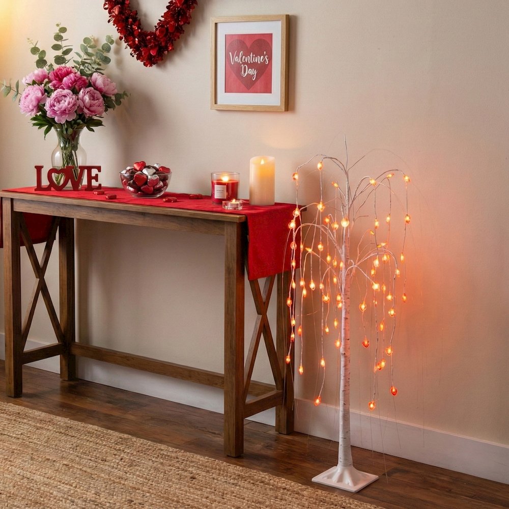 4ft. Pre-Lit Valentine's Day Willow Tree with 48 Heart Shaped LED Lights. Picture 10