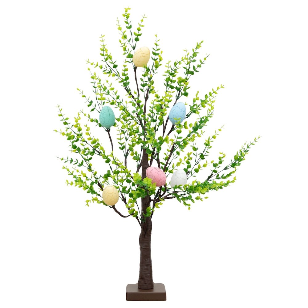 2ft. Pre-Lit Artificial Easter Egg Twig Tree with Greens and 24 Warm LED Lights. Picture 1