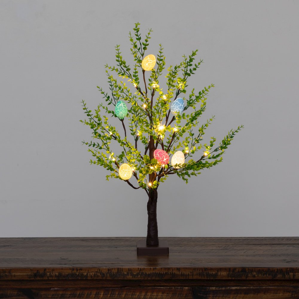 2ft. Pre-Lit Artificial Easter Egg Twig Tree with Greens and 24 Warm LED Lights. Picture 6