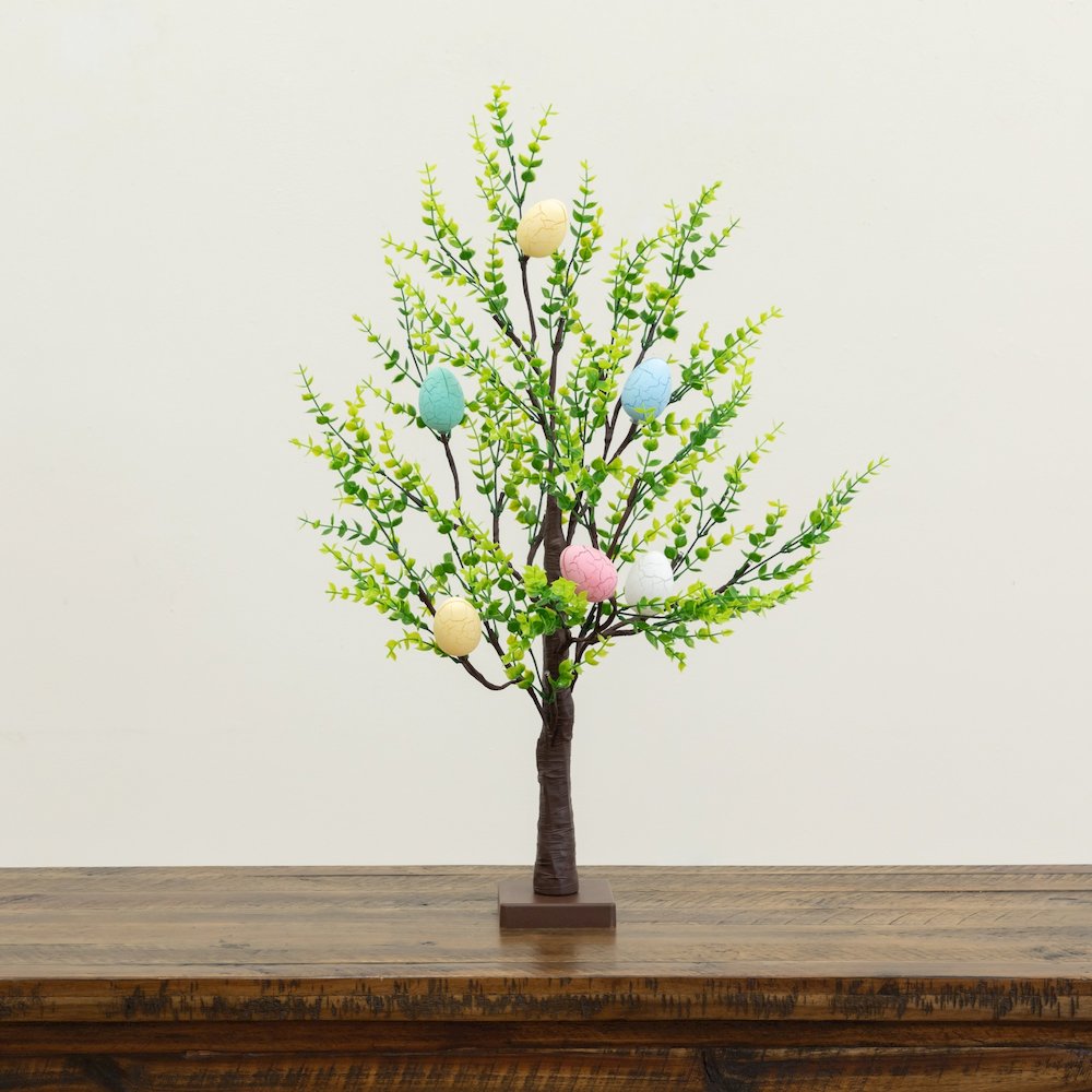 2ft. Pre-Lit Artificial Easter Egg Twig Tree with Greens and 24 Warm LED Lights. Picture 3