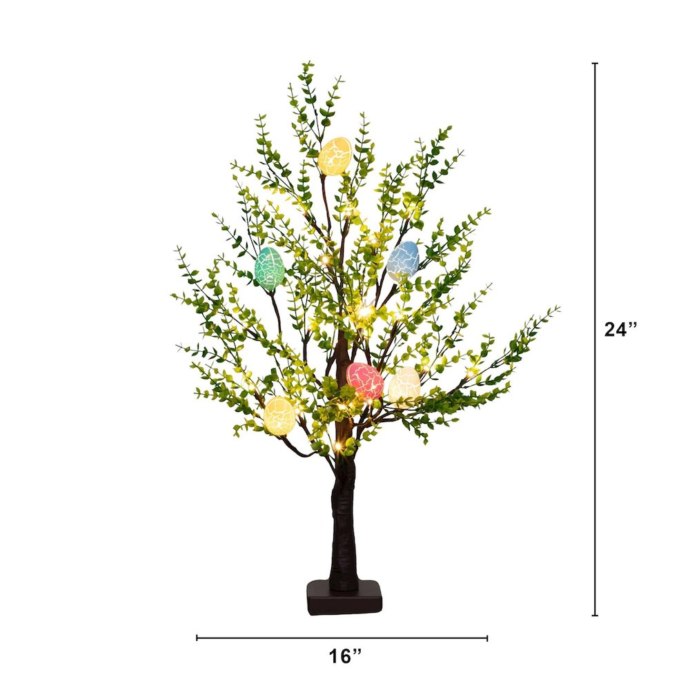 2ft. Pre-Lit Artificial Easter Egg Twig Tree with Greens and 24 Warm LED Lights. Picture 2