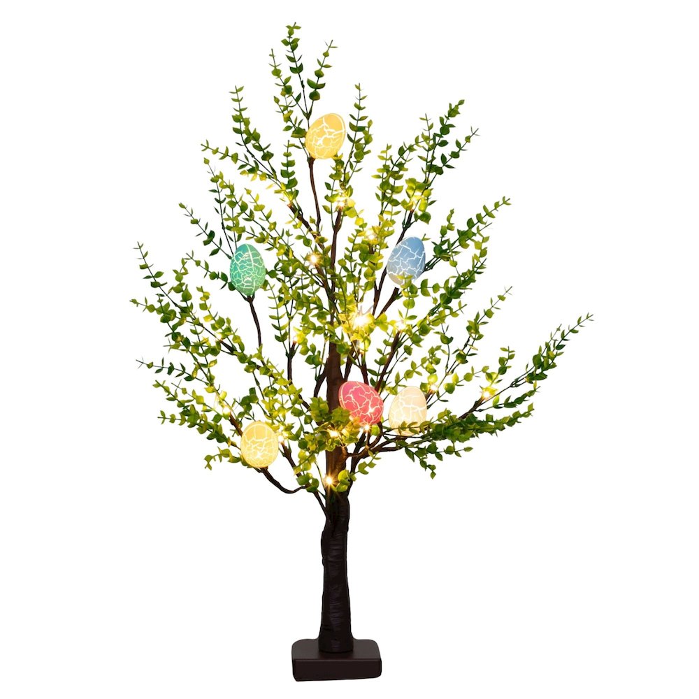 2ft. Pre-Lit Artificial Easter Egg Twig Tree with Greens and 24 Warm LED Lights. Picture 8