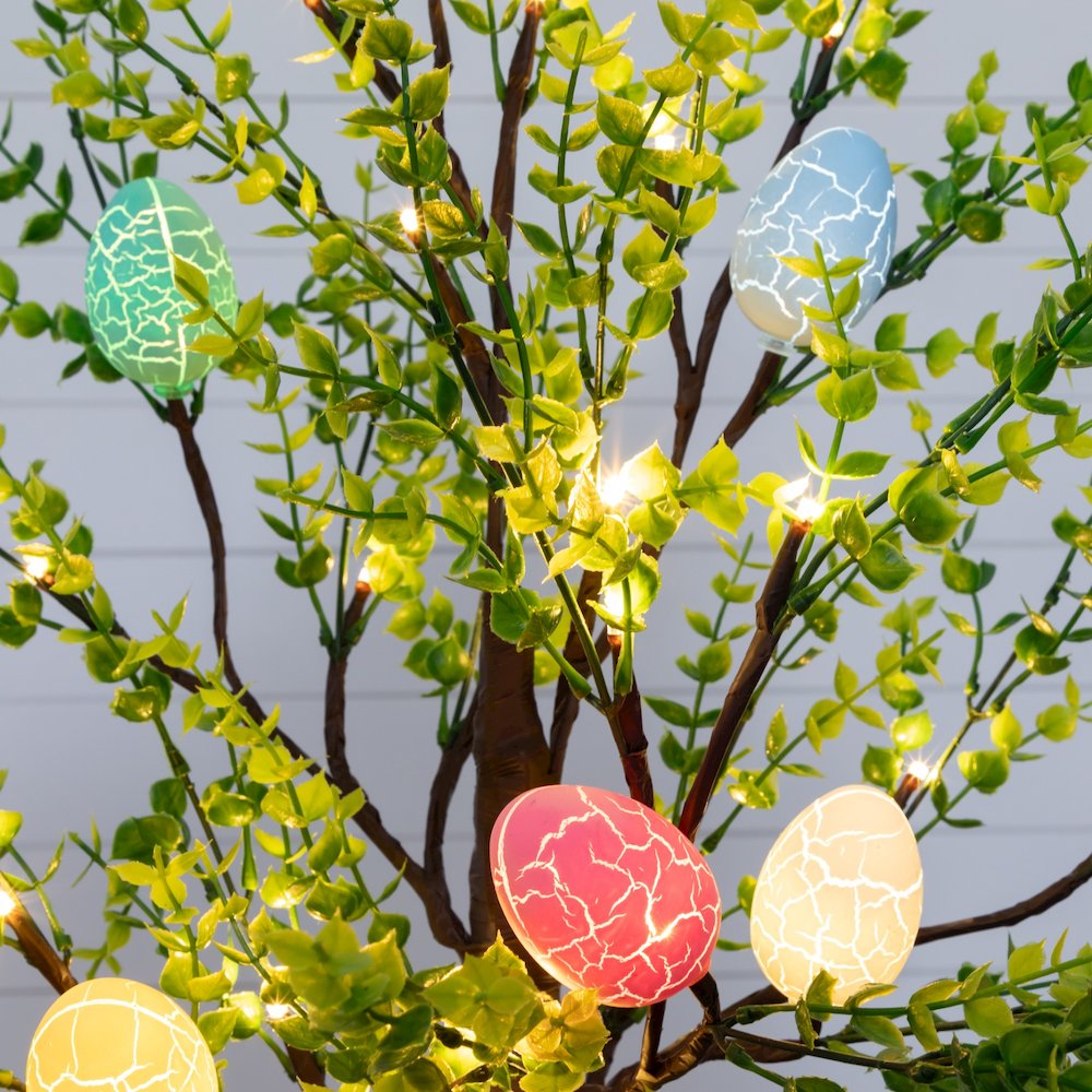 2ft. Pre-Lit Artificial Easter Egg Twig Tree with Greens and 24 Warm LED Lights. Picture 4