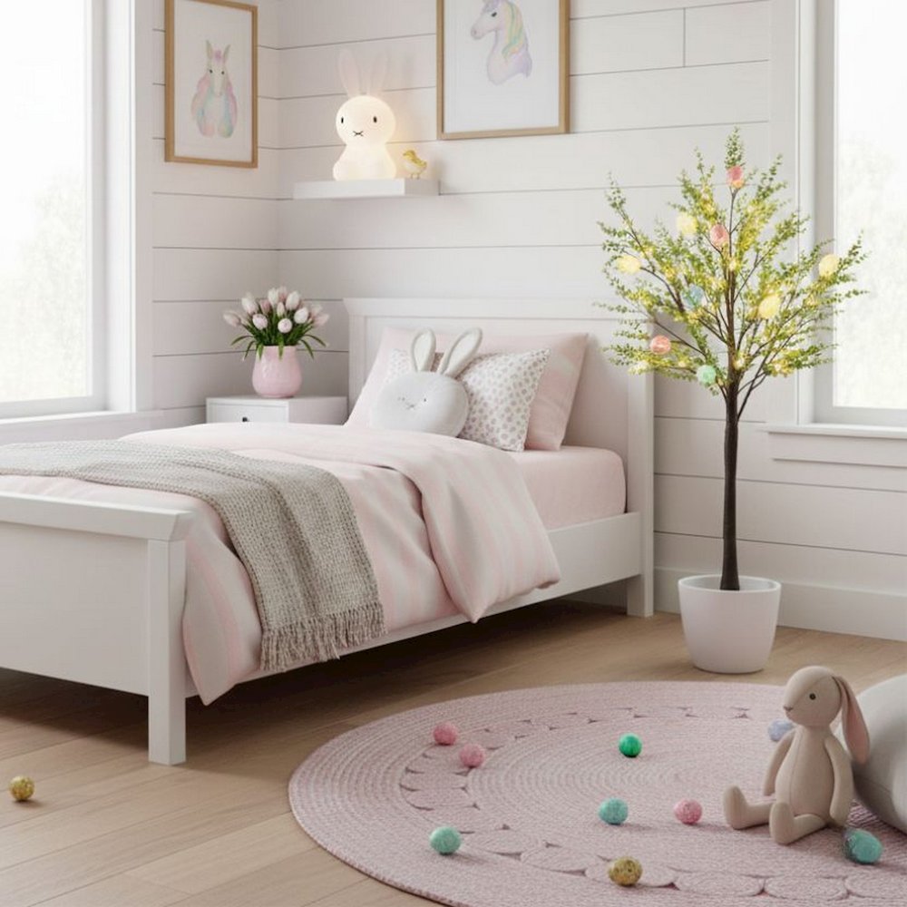 3ft. Pre-Lit Artificial Easter Egg Twig Tree with Greens and 40 Warm LED Lights. Picture 9
