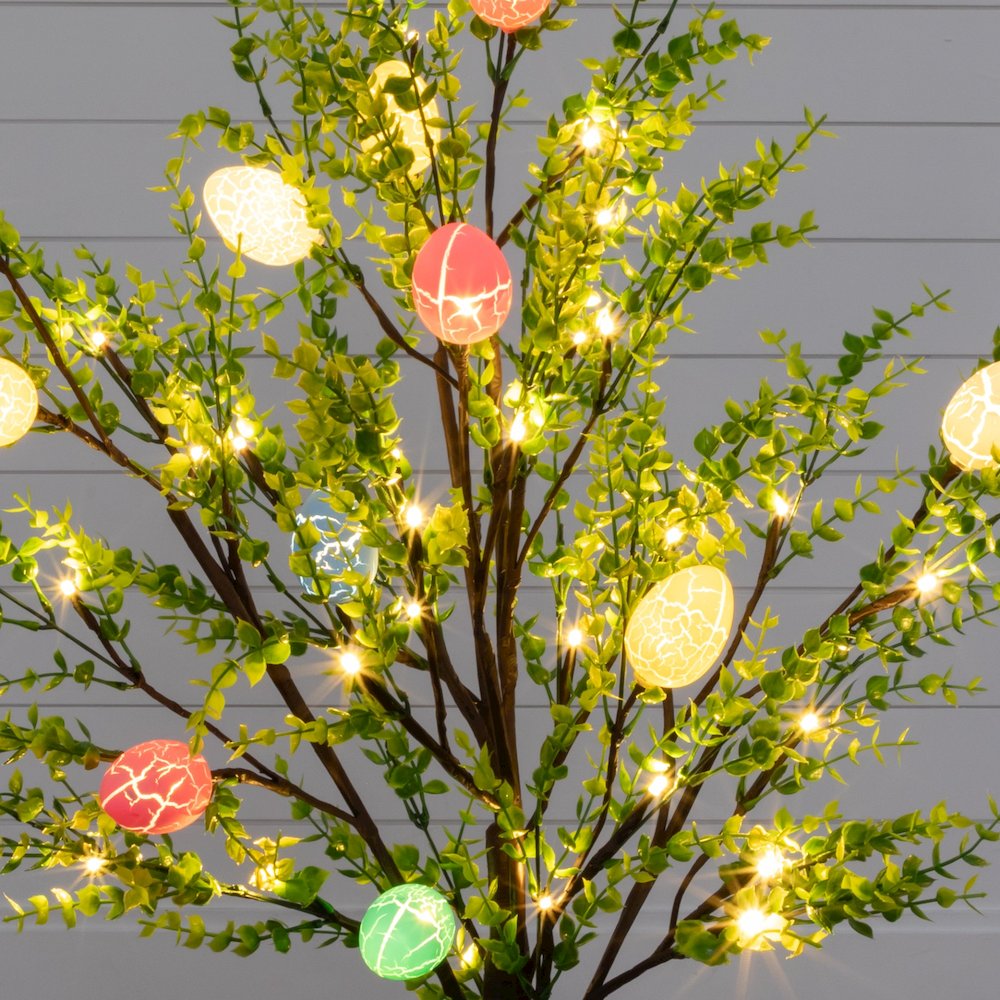 3ft. Pre-Lit Artificial Easter Egg Twig Tree with Greens and 40 Warm LED Lights. Picture 4