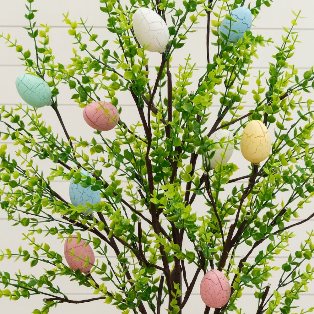 4ft. Pre-Lit Artificial Easter Egg Twig Tree with Greens and 48 Warm LED Lights. Picture 7