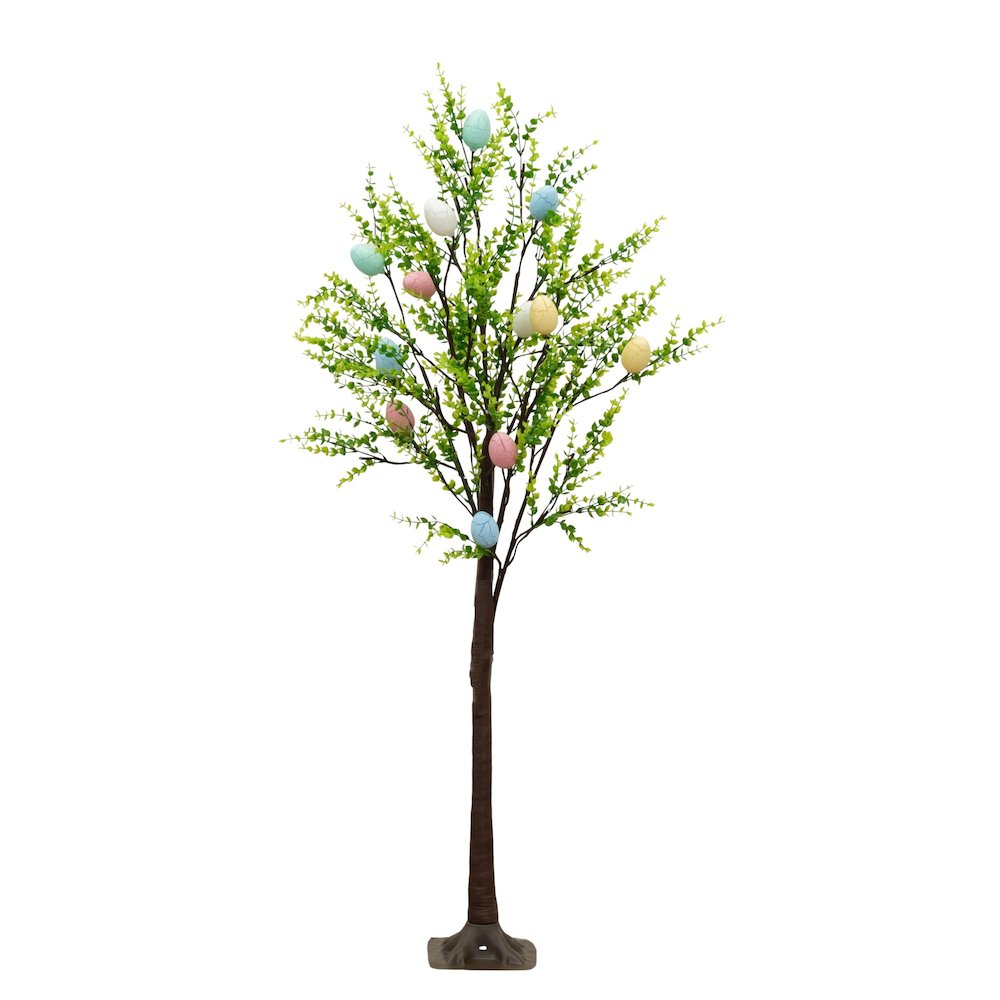 4ft. Pre-Lit Artificial Easter Egg Twig Tree with Greens and 48 Warm LED Lights. Picture 1