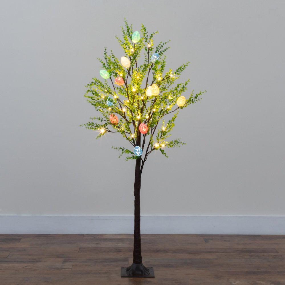 4ft. Pre-Lit Artificial Easter Egg Twig Tree with Greens and 48 Warm LED Lights. Picture 6