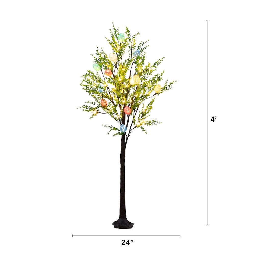 4ft. Pre-Lit Artificial Easter Egg Twig Tree with Greens and 48 Warm LED Lights. Picture 2