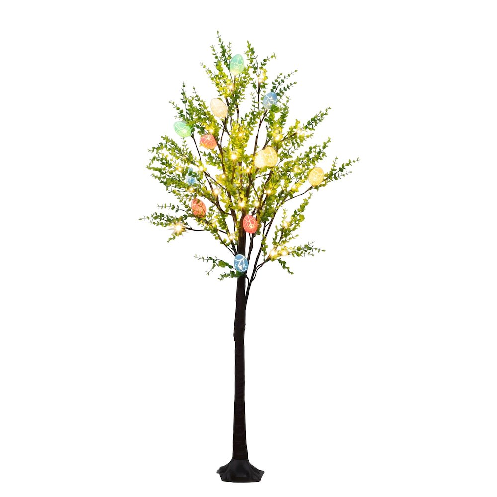 4ft. Pre-Lit Artificial Easter Egg Twig Tree with Greens and 48 Warm LED Lights. Picture 8