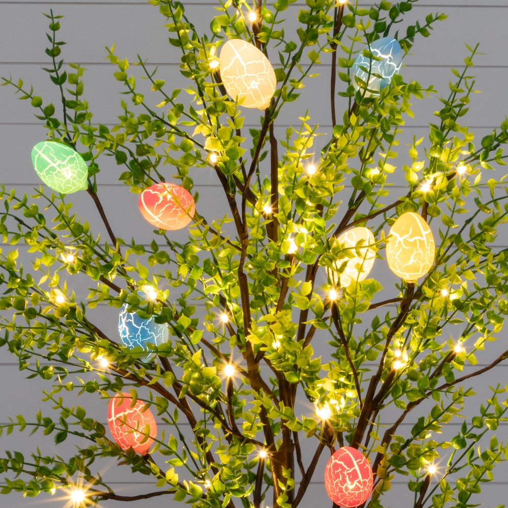 4ft. Pre-Lit Artificial Easter Egg Twig Tree with Greens and 48 Warm LED Lights. Picture 4
