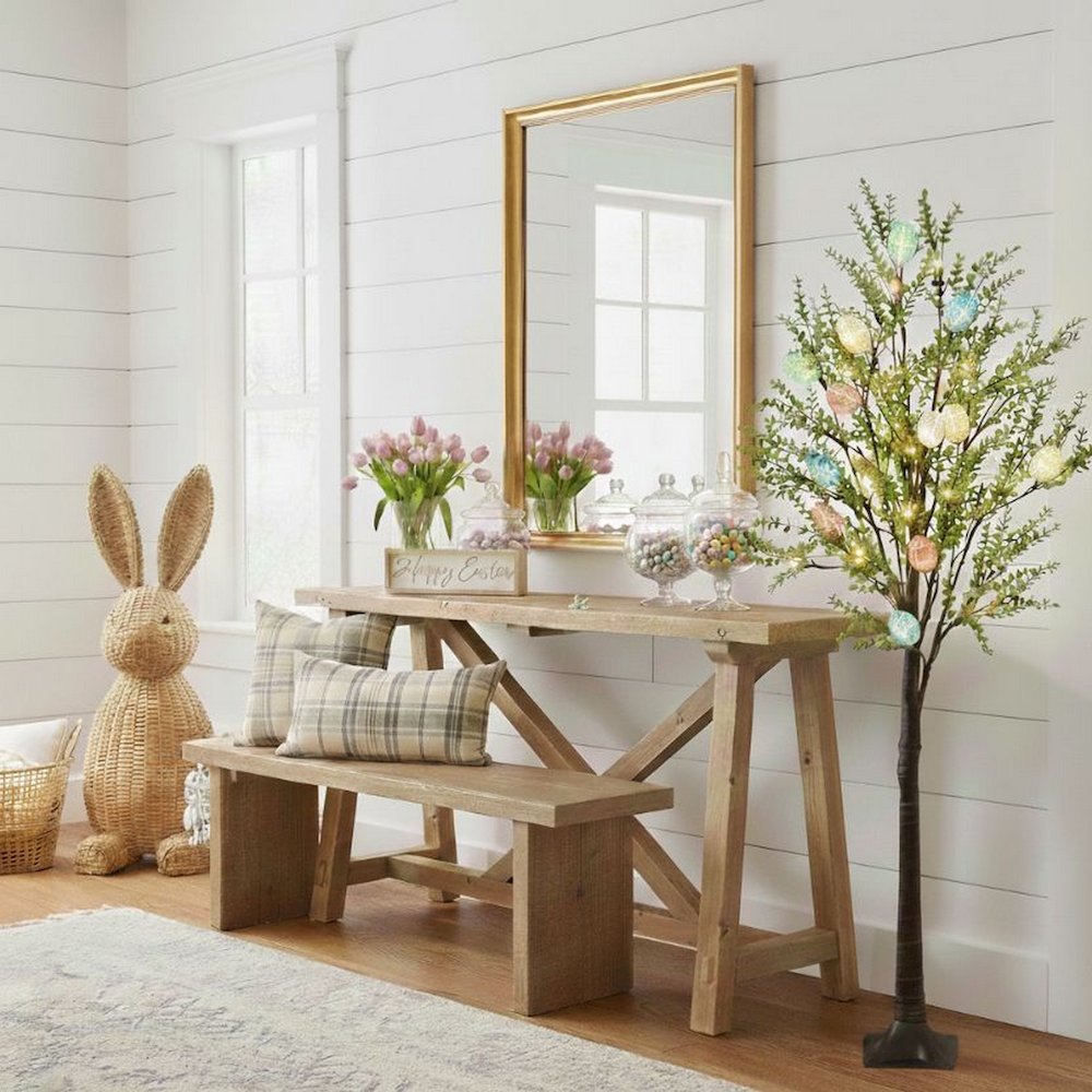 4ft. Pre-Lit Artificial Easter Egg Twig Tree with Greens and 48 Warm LED Lights. Picture 9