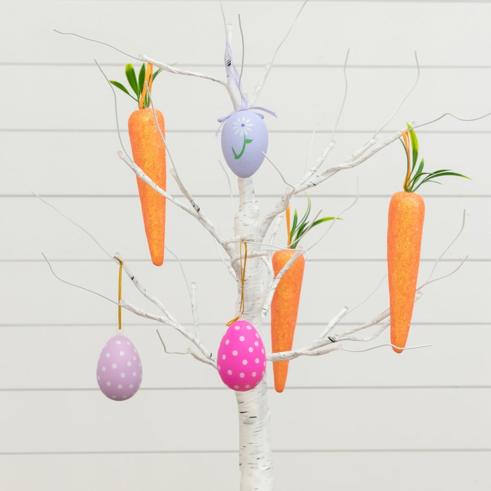 2ft. Pre-Lit Easter Egg and Carrots Ornament Twig Tree with 24 Warm LED Lights. Picture 5