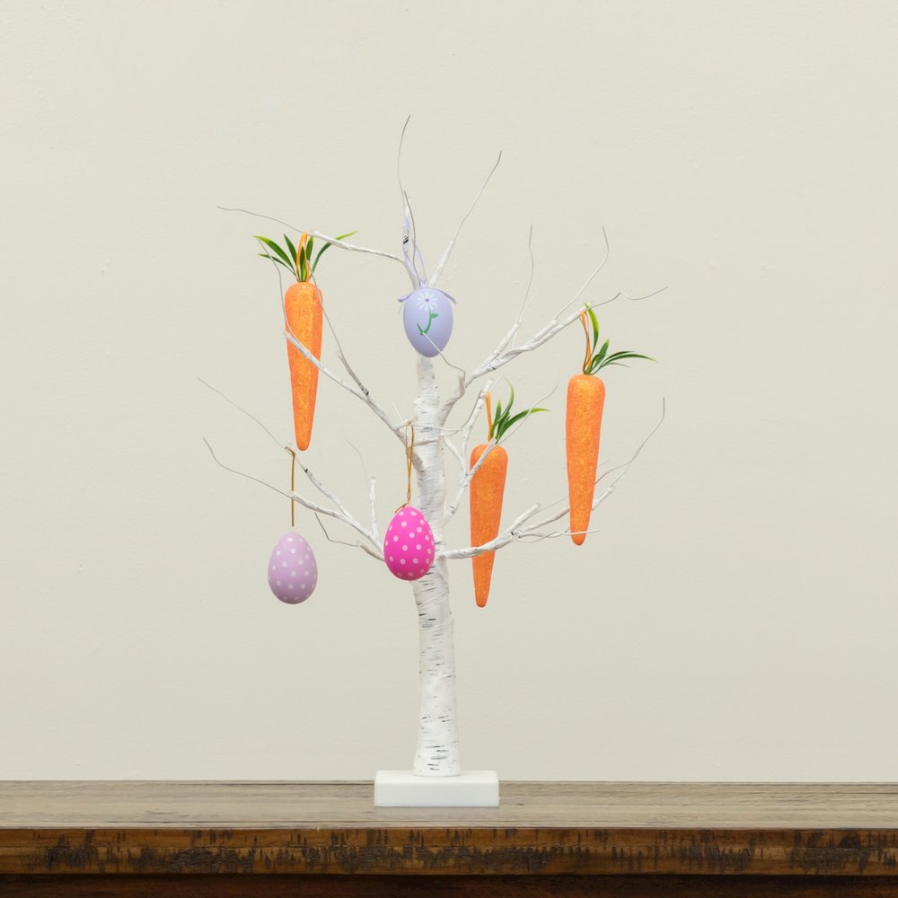 2ft. Pre-Lit Easter Egg and Carrots Ornament Twig Tree with 24 Warm LED Lights. Picture 6