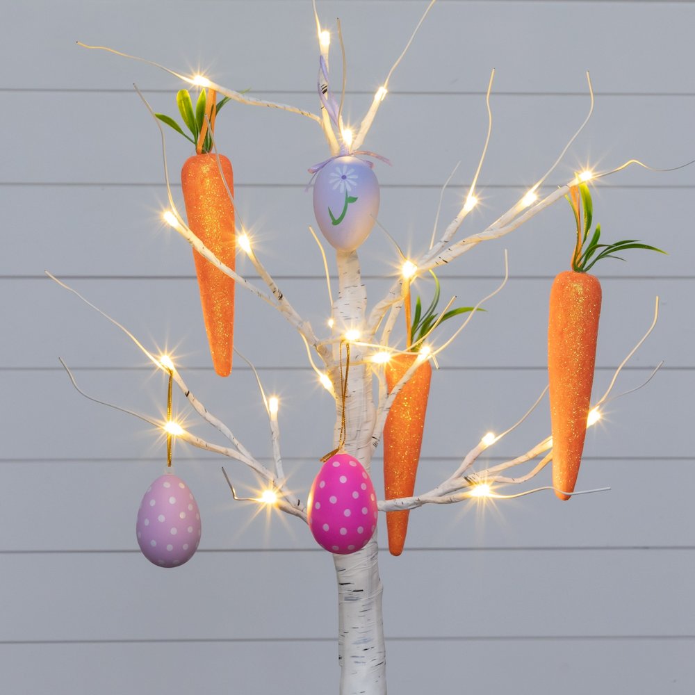 2ft. Pre-Lit Easter Egg and Carrots Ornament Twig Tree with 24 Warm LED Lights. Picture 4