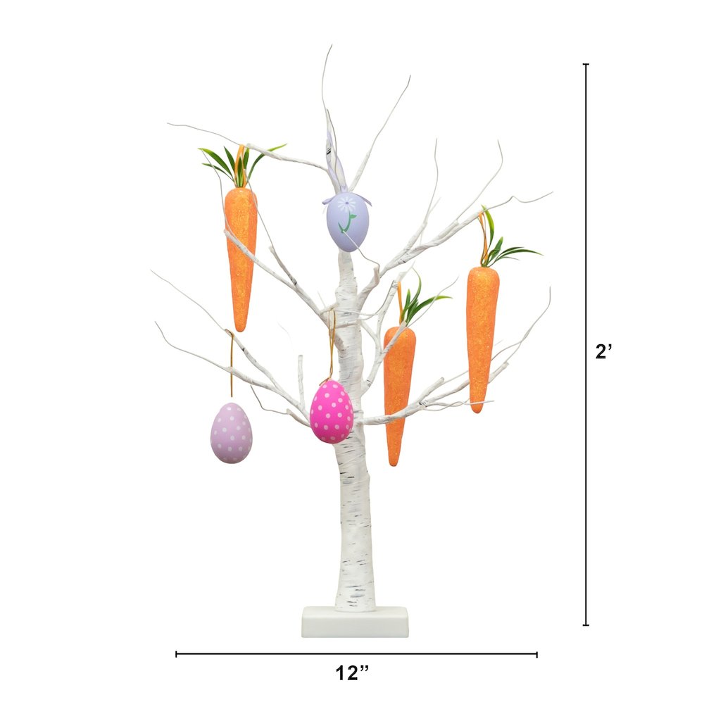 2ft. Pre-Lit Easter Egg and Carrots Ornament Twig Tree with 24 Warm LED Lights. Picture 2