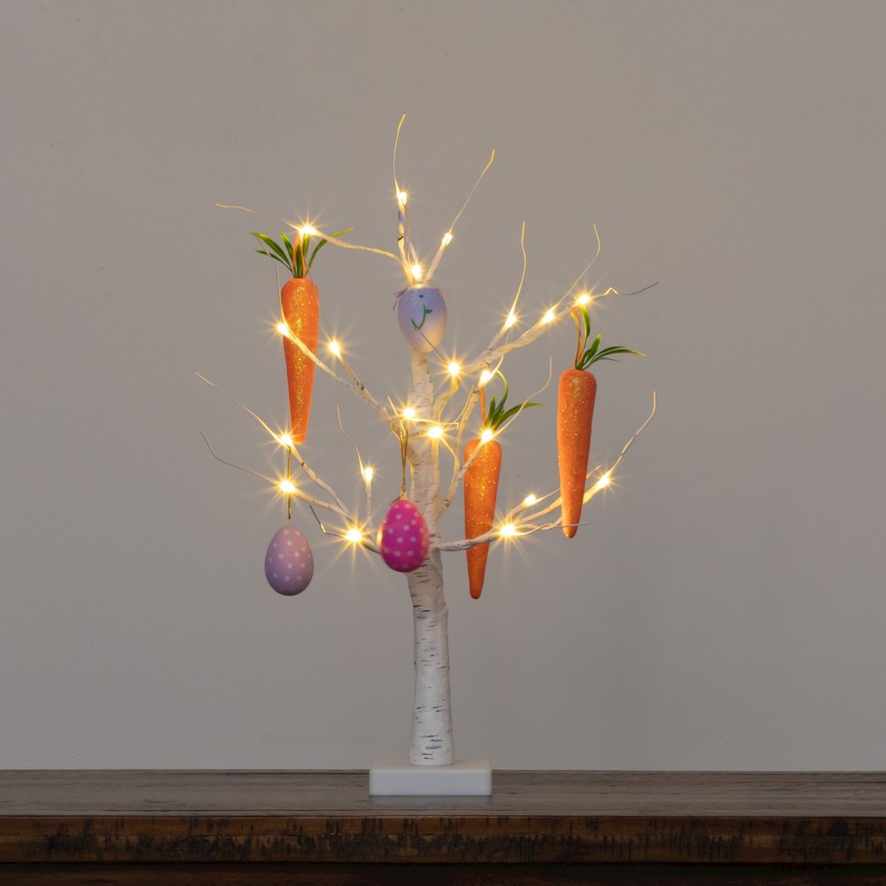 2ft. Pre-Lit Easter Egg and Carrots Ornament Twig Tree with 24 Warm LED Lights. Picture 3