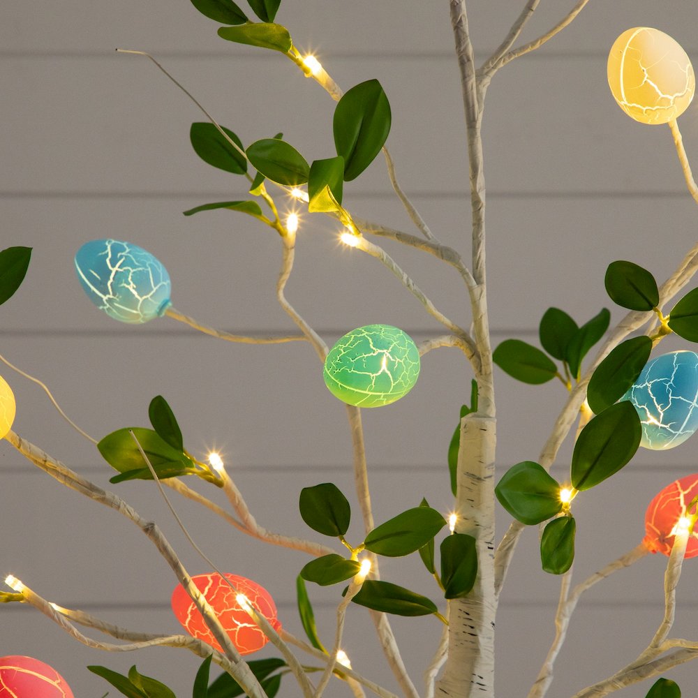 5ft. Pre-Lit Artificial Blooming Easter Egg Twig Tree with 72 Warm LED Lights. Picture 4