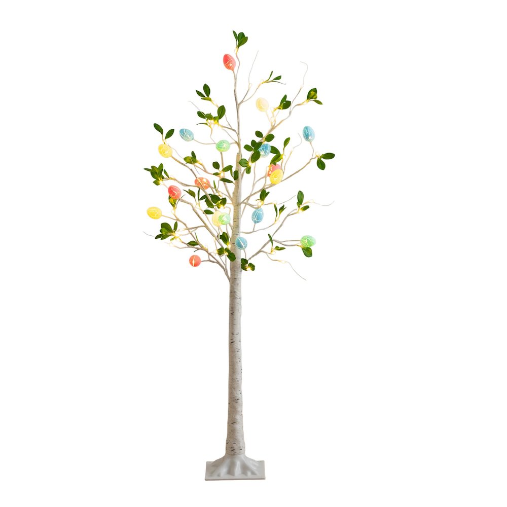 5ft. Pre-Lit Artificial Blooming Easter Egg Twig Tree with 72 Warm LED Lights. Picture 8